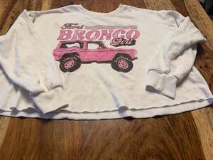 Ford Bronco Girl White Cropped Graphic Long Sleeve Crewneck Medium